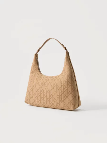 Geantă Calvin Klein Emblem Jacquard Maro bej