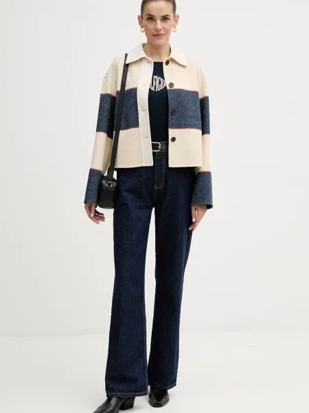 Tommy Hilfiger kurtka z dodatkiem wełny przejściowa oversize beżowy