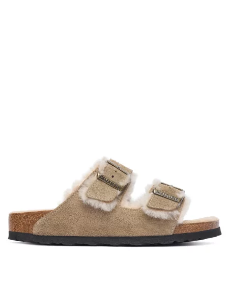 Birkenstock klapki zamszowe Arizona Shearling beżowe