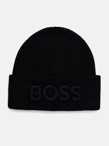 Вълнена шапка Boss Orange тъмносиньо от вълна оранжево