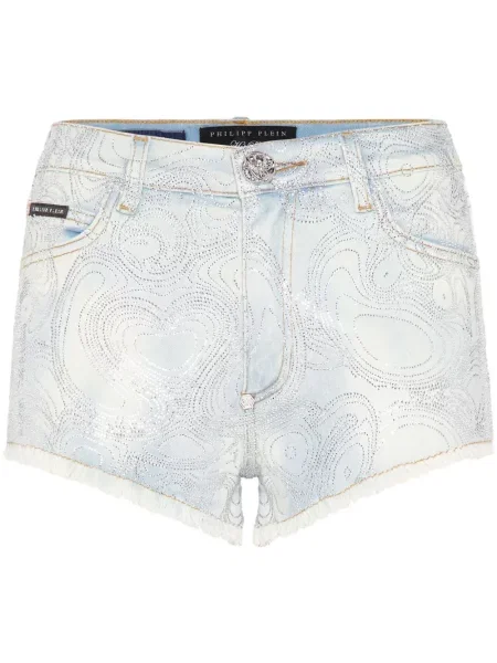Pantaloni scurți din denim Philipp Plein cu imagine cu imprimeu abstract albastru