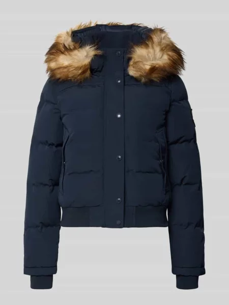 Kurtka pikowana z kapturem i sztuczne futro model EVEREST BOMBER' Superdry granatowy