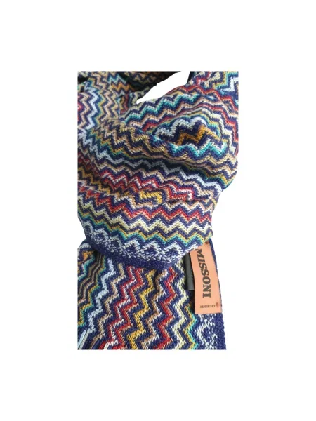 Szal Missoni wełniana w geometryczne wzory niebieska