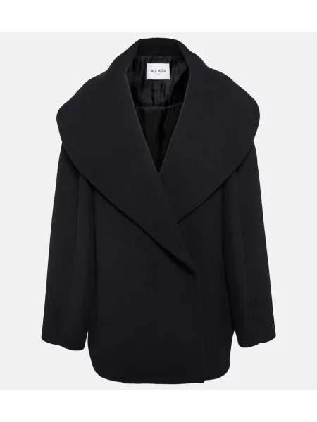 Płaszcz Alaã¯a wełniany kopertowy czarny