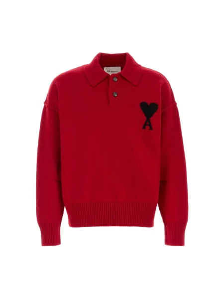Sweter Ami Paris wełniany z długim rękawem czerwony