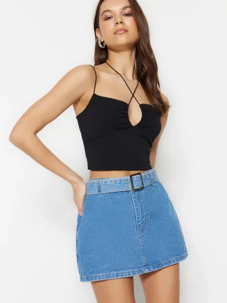 Fustă din denim Trendyol albastru