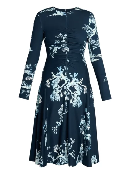 Lung rochie midi Erdem drapată albastru