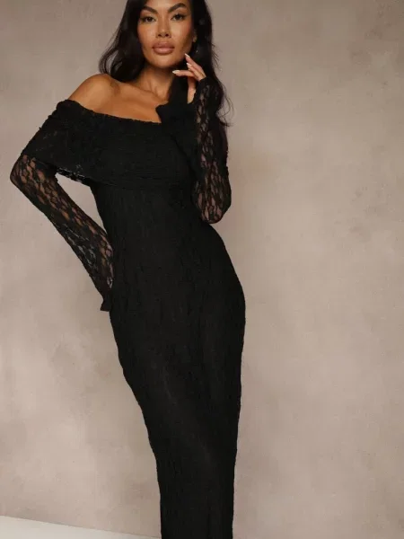 Koronkowa Sukienka Koktajlowa z Odkrytymi Ramionami Eperria czarna