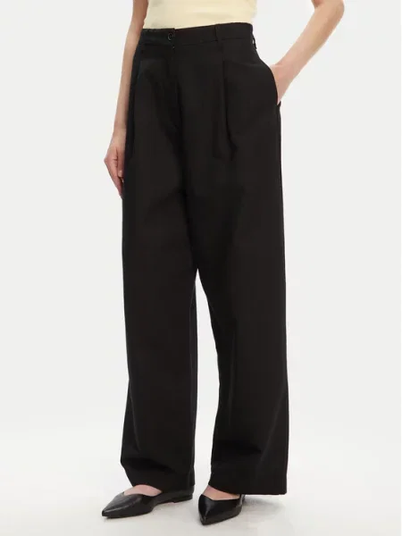 Tommy Hilfiger Medžiaginės kelnės Wide Leg juoda
