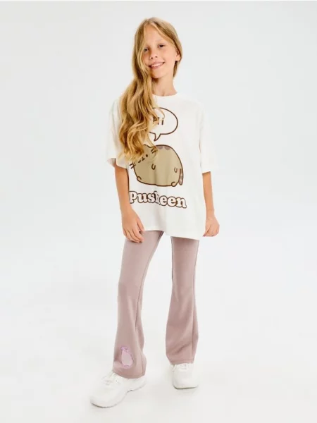Sinsay Legíny flare s příměsí viskózy Pusheen the Cat hnědá