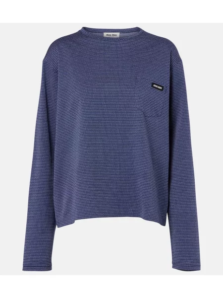 Tricou Miu Miu cu dungi din jerseu albastru