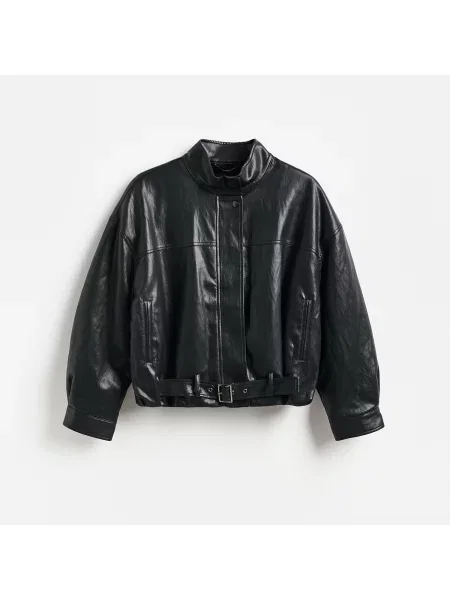 Reserved Bomber bunda z umělé kůže černý