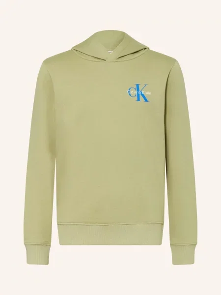 Calvin Klein Mikina S Kapucí světle zelená / modrá bílá
