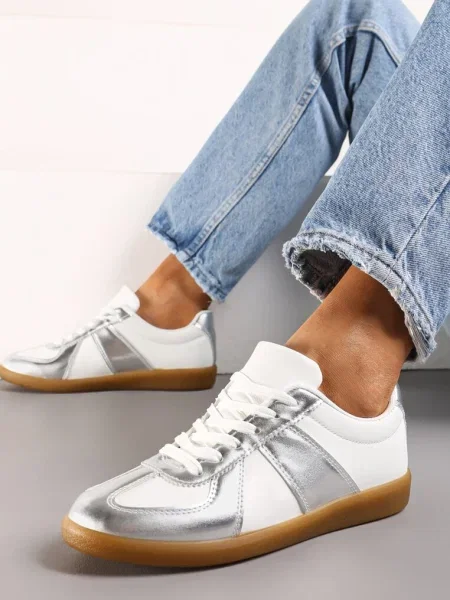 Sneakers Argintiu-Alb cu Cusături Decorative Sumina alb