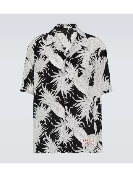 Cămașă Valentino de mătase cu imagine negru