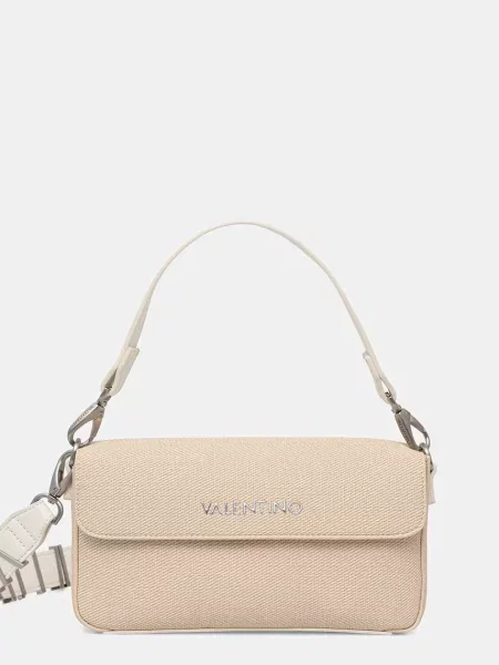 Lniana torebka Valentino Bags biznesowa beżowa