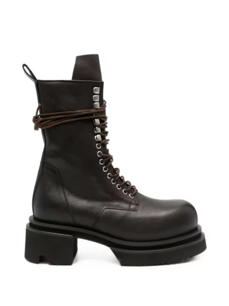 Botine Rick Owens cu șireturi cu platformă din dantelă maro
