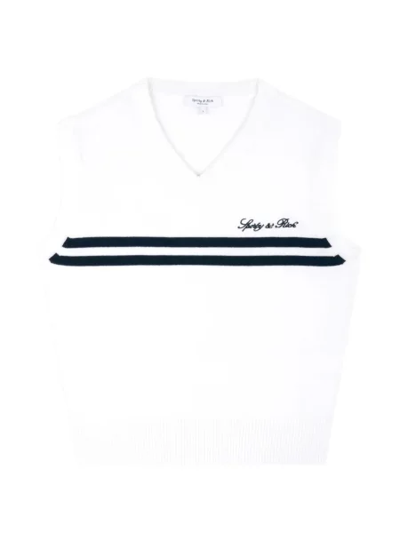 Vestă Sporty & Rich cu broderie tricotate alb
