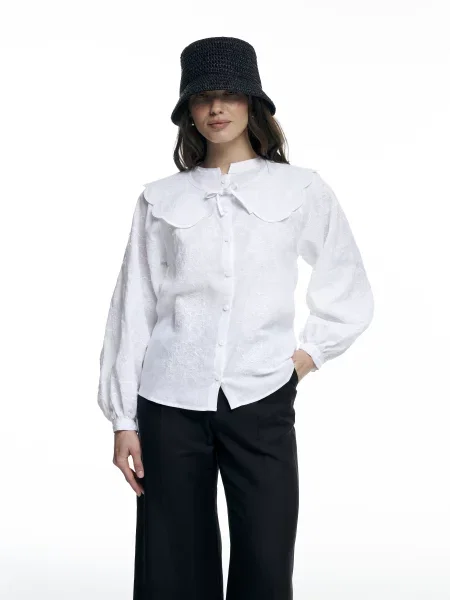 Лляна Вишита сорочка FloveTouch Квітка sorochka-vyshyta-zi-znimnym-komirom-bila біла