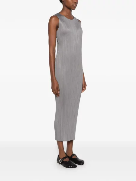 Rochie midi Pleats Please Issey Miyake fără mâneci gri