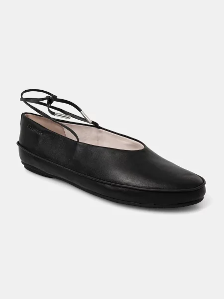 Kožené baleríny Calvin Klein BALLERINA MARY JANE STRAP LTH černá