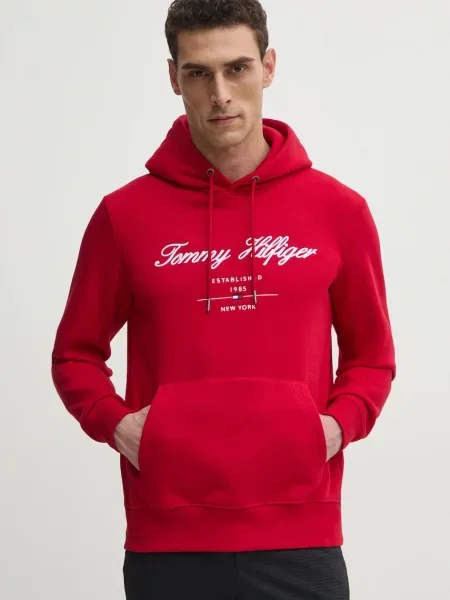 Суичър с качулка Tommy Hilfiger с качулка с апликация червено