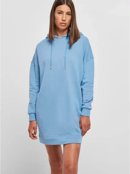 Froté mini šaty Urban Classics s kapucňou modrá