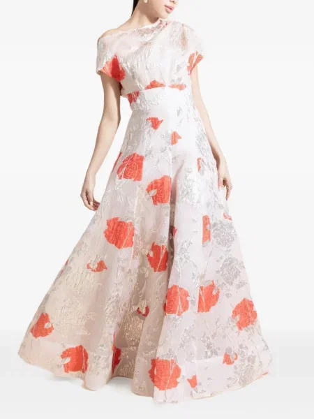 Decora rochie Lela Rose cu model floral drapată alb