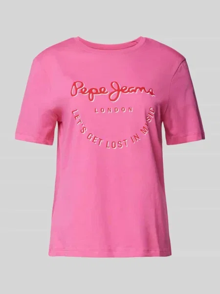 T-shirt z nadrukiem z logo model ‘RUMER’ Pepe Jeans różowa