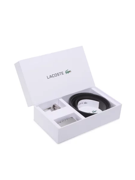 Pasek Lacoste skórzany elegancki z paskiem czarny
