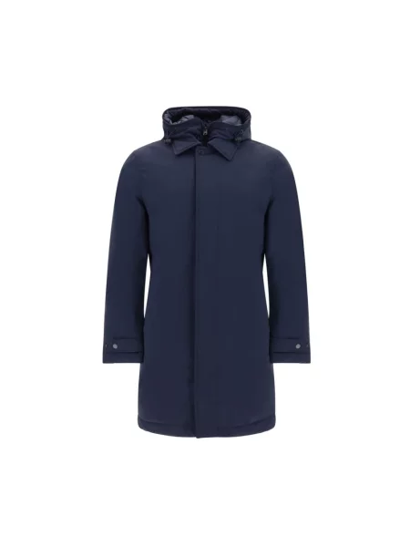 Płaszcz Woolrich z kapturem niebieski