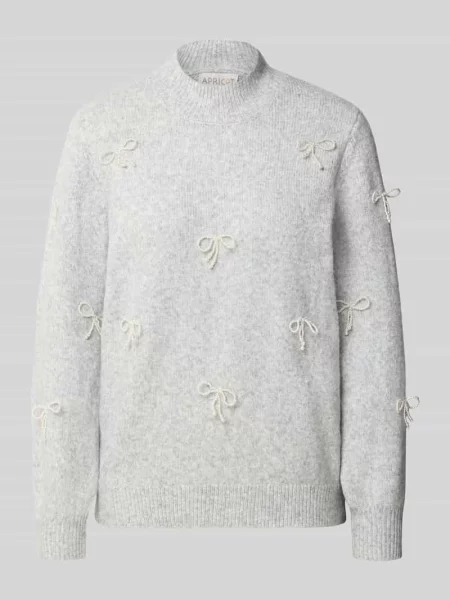 Sweter z dzianiny ze stójką i perły Apricot