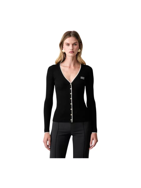 Kardigan Elisabetta Franchi wełniany z dekoltem w serek czarny