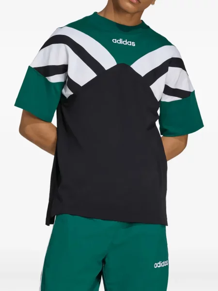 Tricou Adidas cu dungi din piele de căprioară negru