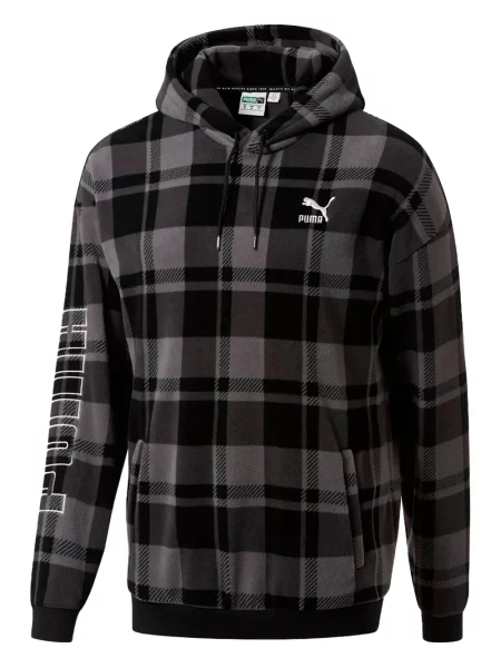 Majica s kapuljačom Puma karirana crna