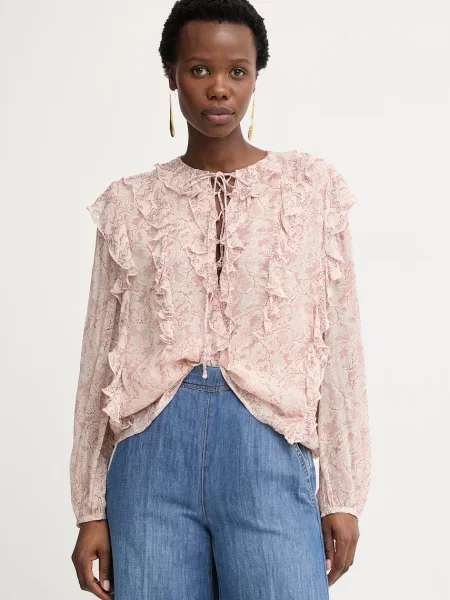 BOSS Orange bluză cu volane pentru femei din vâscoză C Borma portocaliu