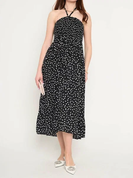 Rochie midi Resti cu buline până la genunchi de costum negru