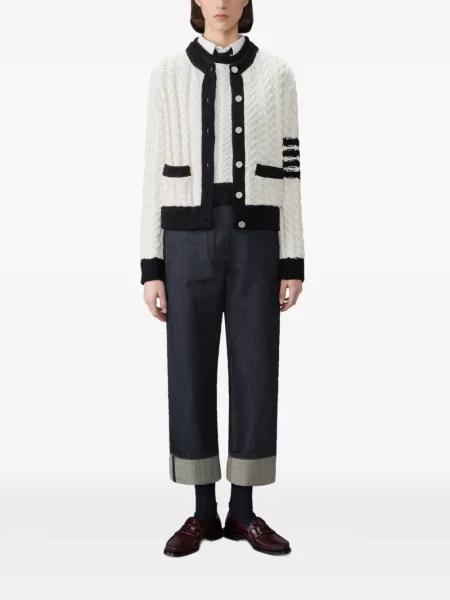 Cardigan Thom Browne de lână alb