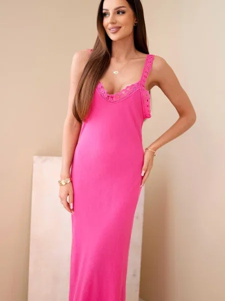 Rochie maxi Kesi Włoski din dantelă roz