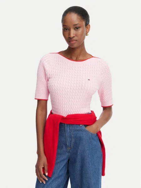Tommy Hilfiger Πουλόβερ Fine Gg Cable Boat Ανοιχτό ροζ