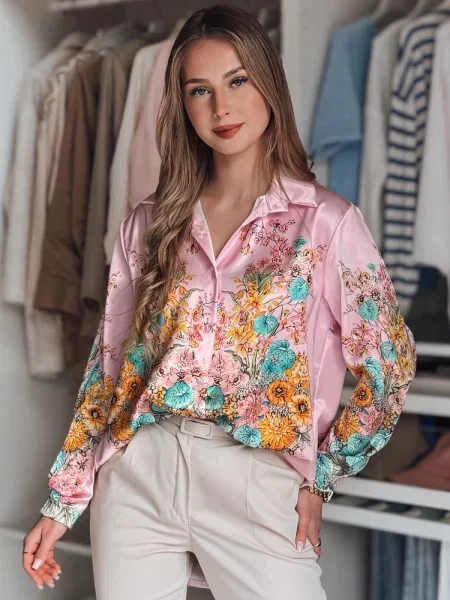 Koszula oversize w kwiaty BLOSSIVA Dstreet różowa