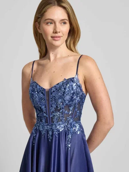 Sukienka wieczorowa z cekinowym obszyciem Mascara błękitna