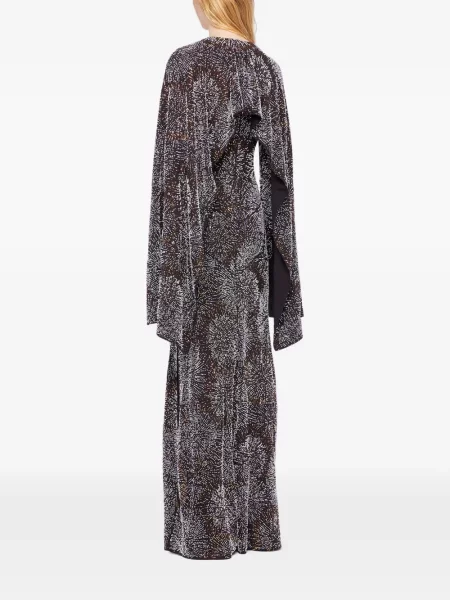 Rochie maxi Rabanne cu perle din crep lungă negru