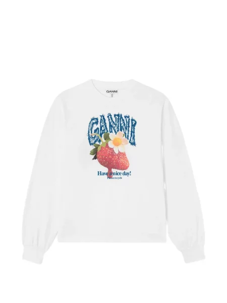 Lung tricou Ganni cu imagine alb