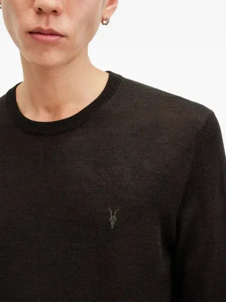 Pulover Allsaints cu broderie cu decolteu rotund maro