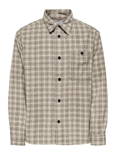 Only & Sons Košile ONSWaleed krémová / tmavě zelená