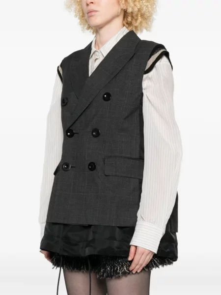 Vestă Sacai în carouri gri