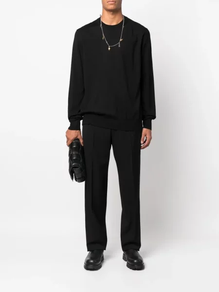 Vilnonis megztinis Jil Sander apvaliu kaklu juoda