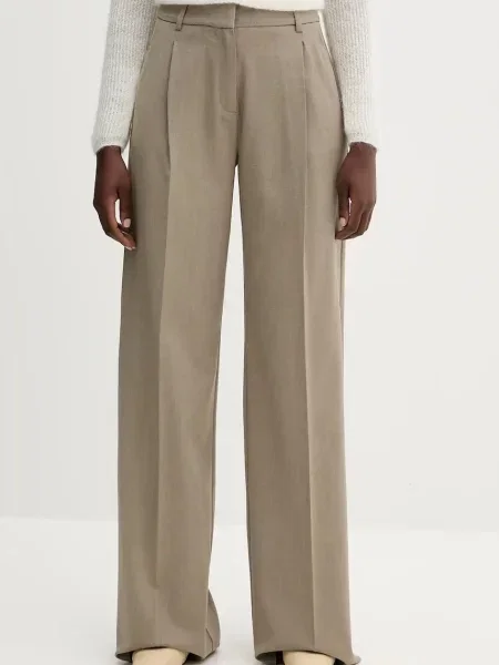 Marella pantaloni din lână lat high waist verde