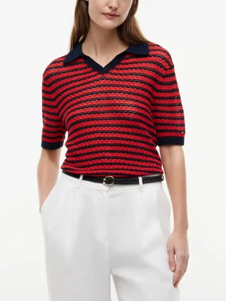 Scurt pulover Tommy Hilfiger cu dungi roșu